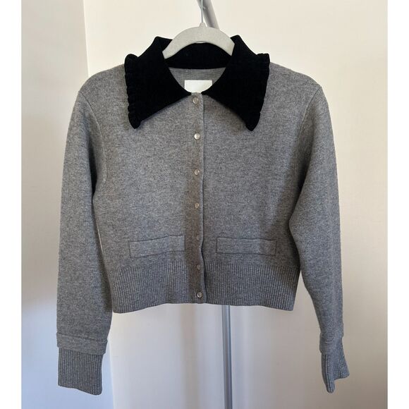 Sandro Etienne Collared Sweater Gray Black Cardigan Knit Sweater Wool Blend xs/s - Picture 1 of 7